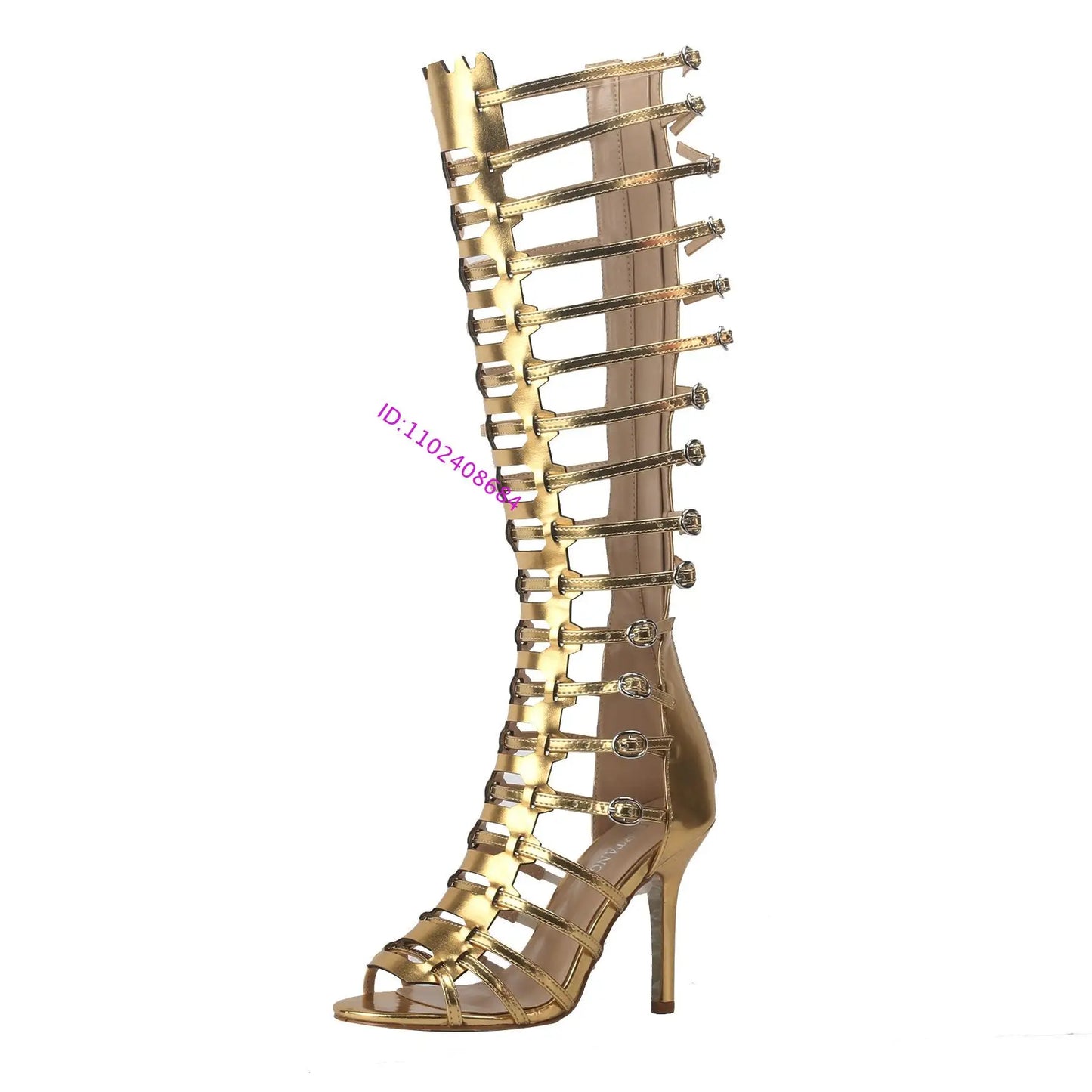 High Heel Metal Buckle Gladiator Knee Boots For Women