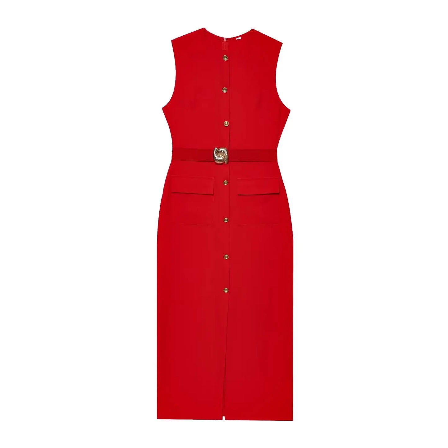 Sleek Belted Round Neck Classic Office Suit Set for Women