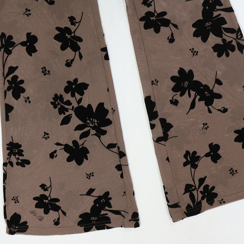 Sheer Floral Mesh Two Piece Matching Set for Women