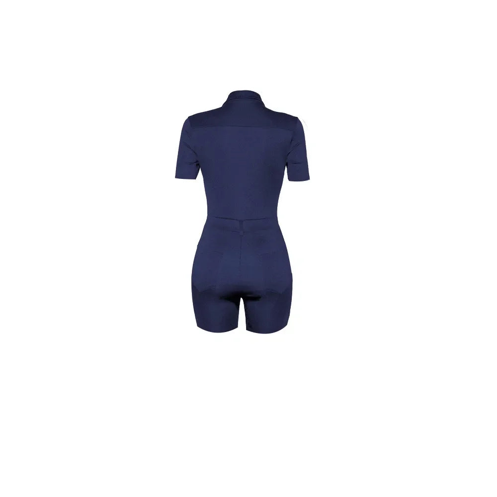 Summer V Neck Mesh Cargo Short Jumpsuit for Women