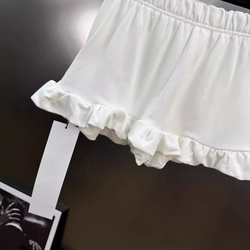 VGH Versatile Patchwork English Letters Short Skirt for Women Low Waist Spliced Ruffles Hem Hotsweet Skirts Female Summer New