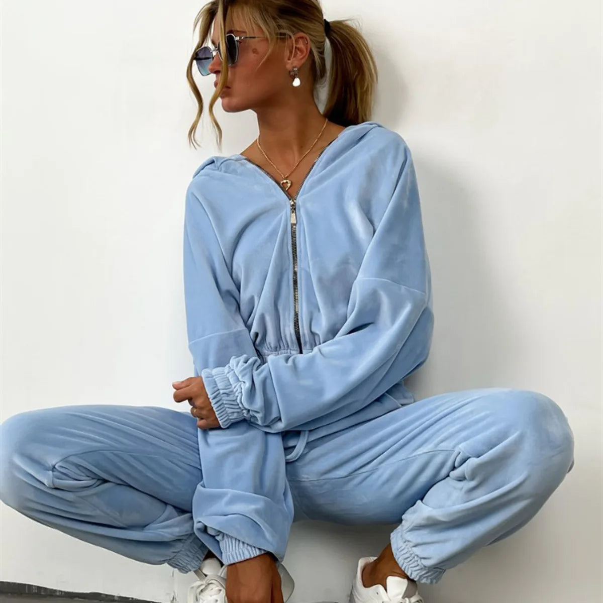 Hooded Zipper Hoodie and Trouser Tracksuit Set for Women