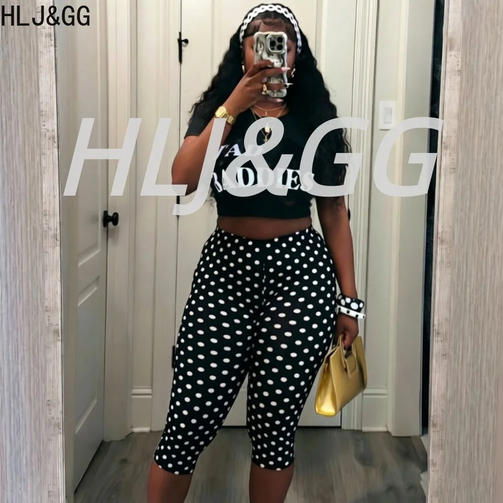 Chic Polka Dot Letter Print Two Piece Set for Women