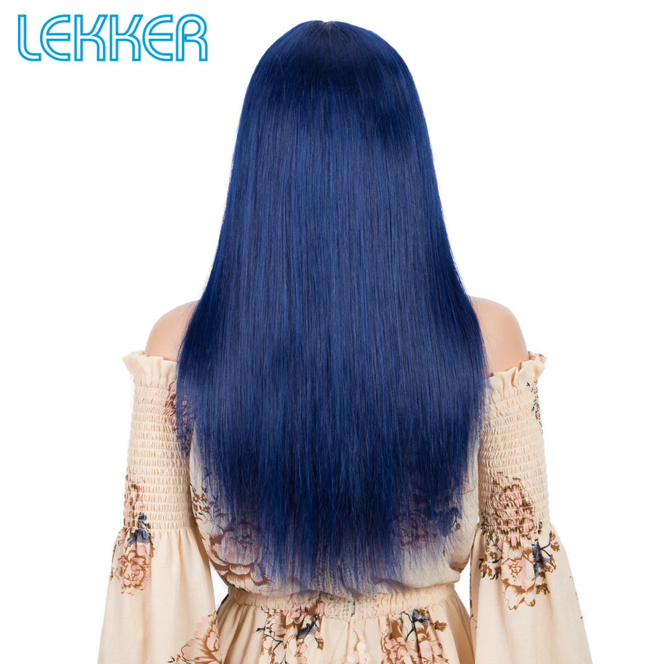 Royal Blue Straight Human Hair Wig With Bangs for Women