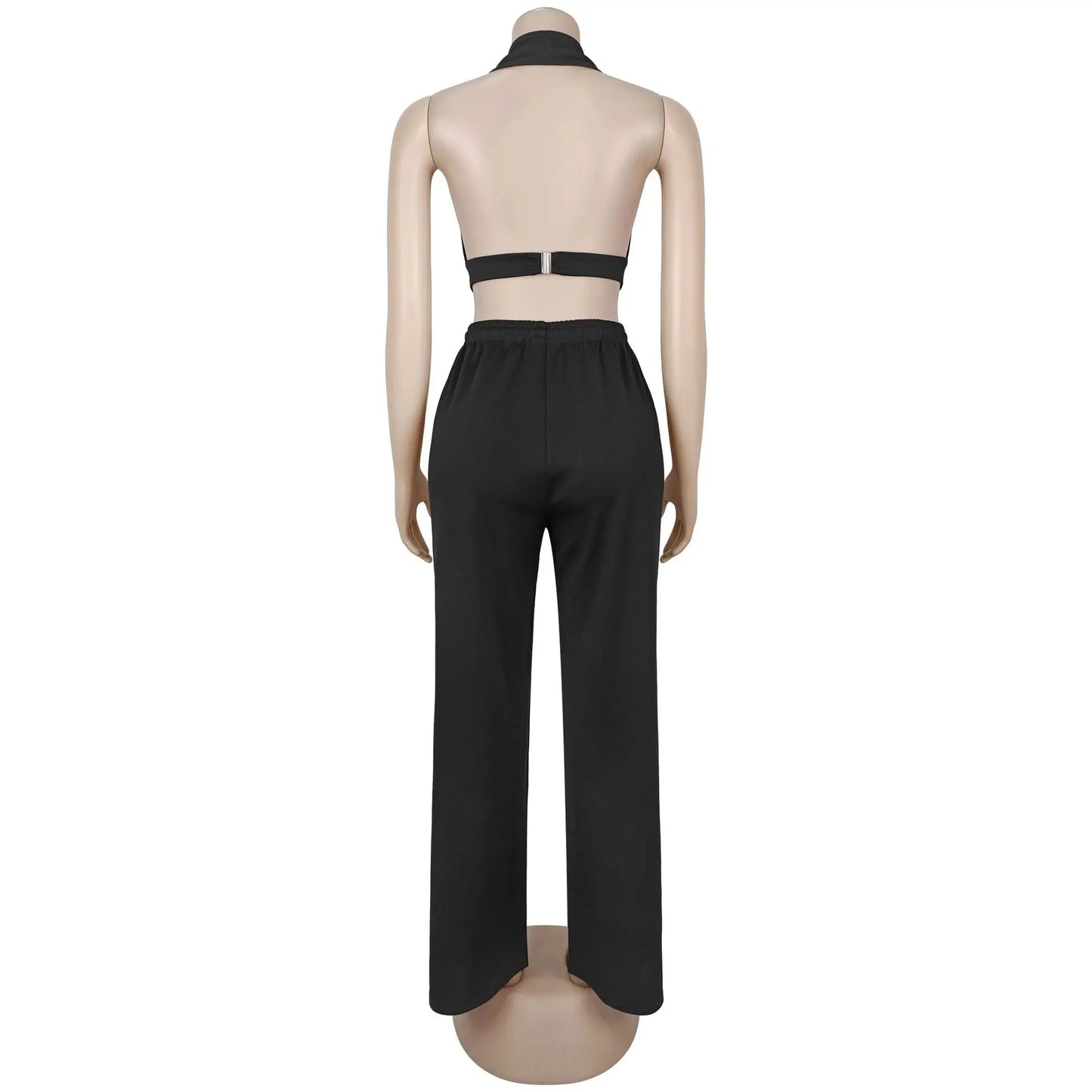 Knit Halter Wide Leg Tracksuit Matching Set for Women
