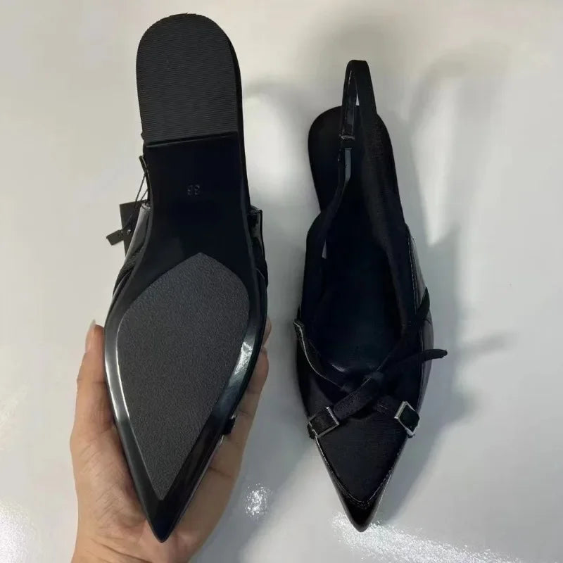Pointed Toe Buckle Strap Slingback Flats for Women