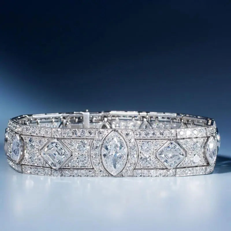 WUIHA Vintage 925 Sterling Silver Lab Sapphire High Carbon Diamonds Gemstones Bracelet Bangle Cocktail Fine Jewelry Wholesale