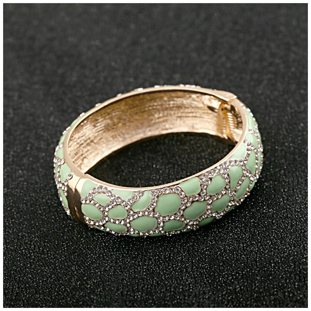 Colorful Enameled Rhinestone Statement Bangle Bracelet for Women