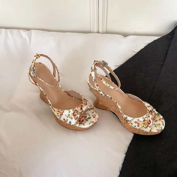 Summer Satin Peep Toe Slingback Wedge Platform Bow Sandals for Women
