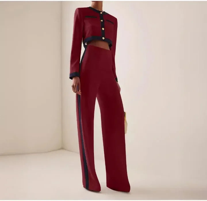 Elegant Long Sleeve Blazer and Trousers Suit Set for Women