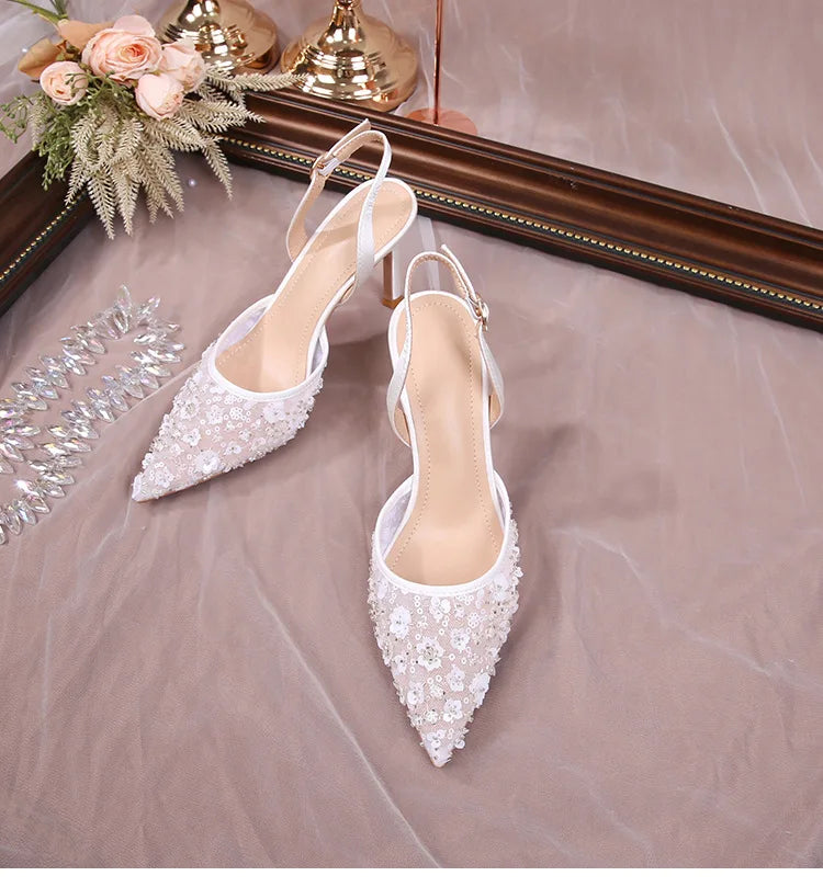 Elegant Floral Lace Back Strap High Heel Sandals for Women