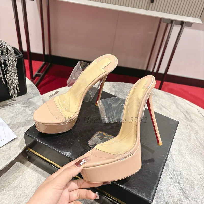 Clear PVC Platform Stiletto Sandals With High Heels for Women