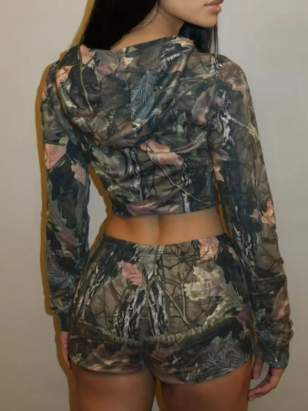 Printed Hooded Jacket and Matching Shorts Set for Women