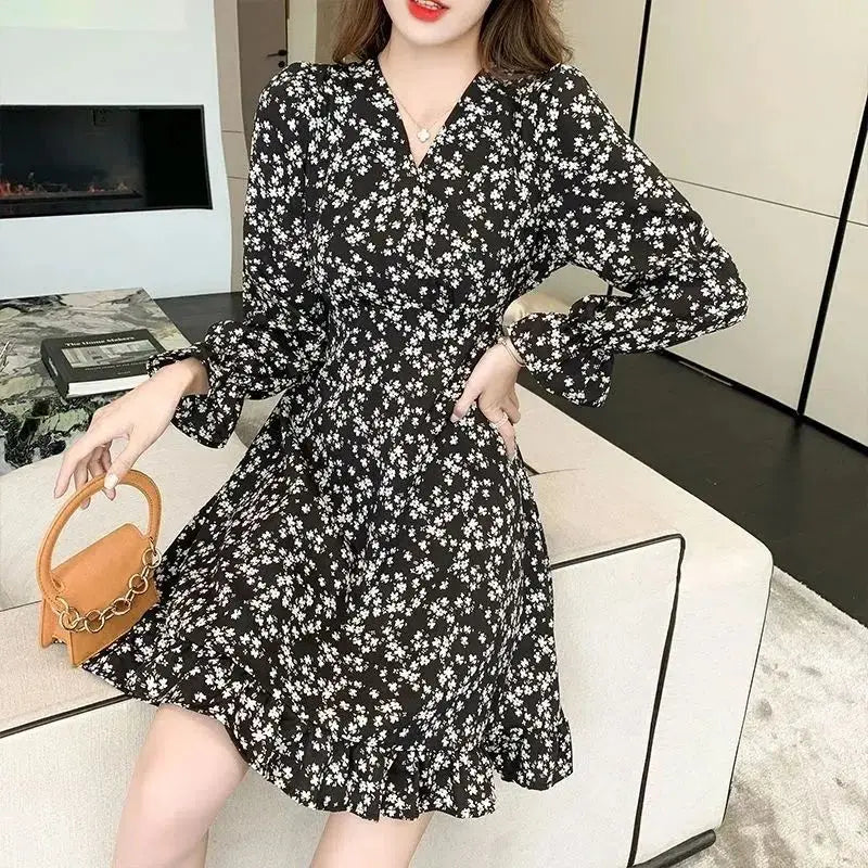Floral Woman Long Sleeve Dress Chic And Elegant Pretty High Quality Flower Luxury Outfits Casual Youth Midi Dresses for Women