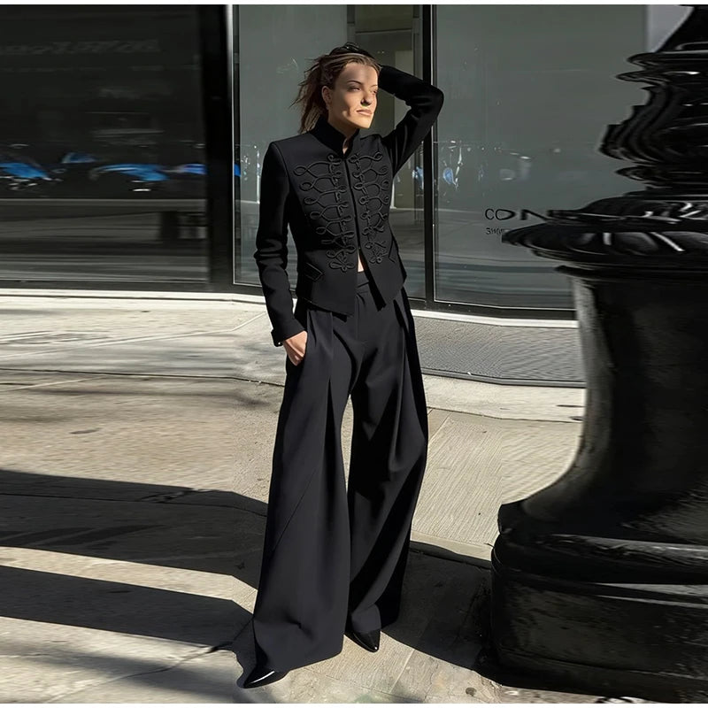 Chinese Knot Stand Collar Long Sleeve Jacket for Women