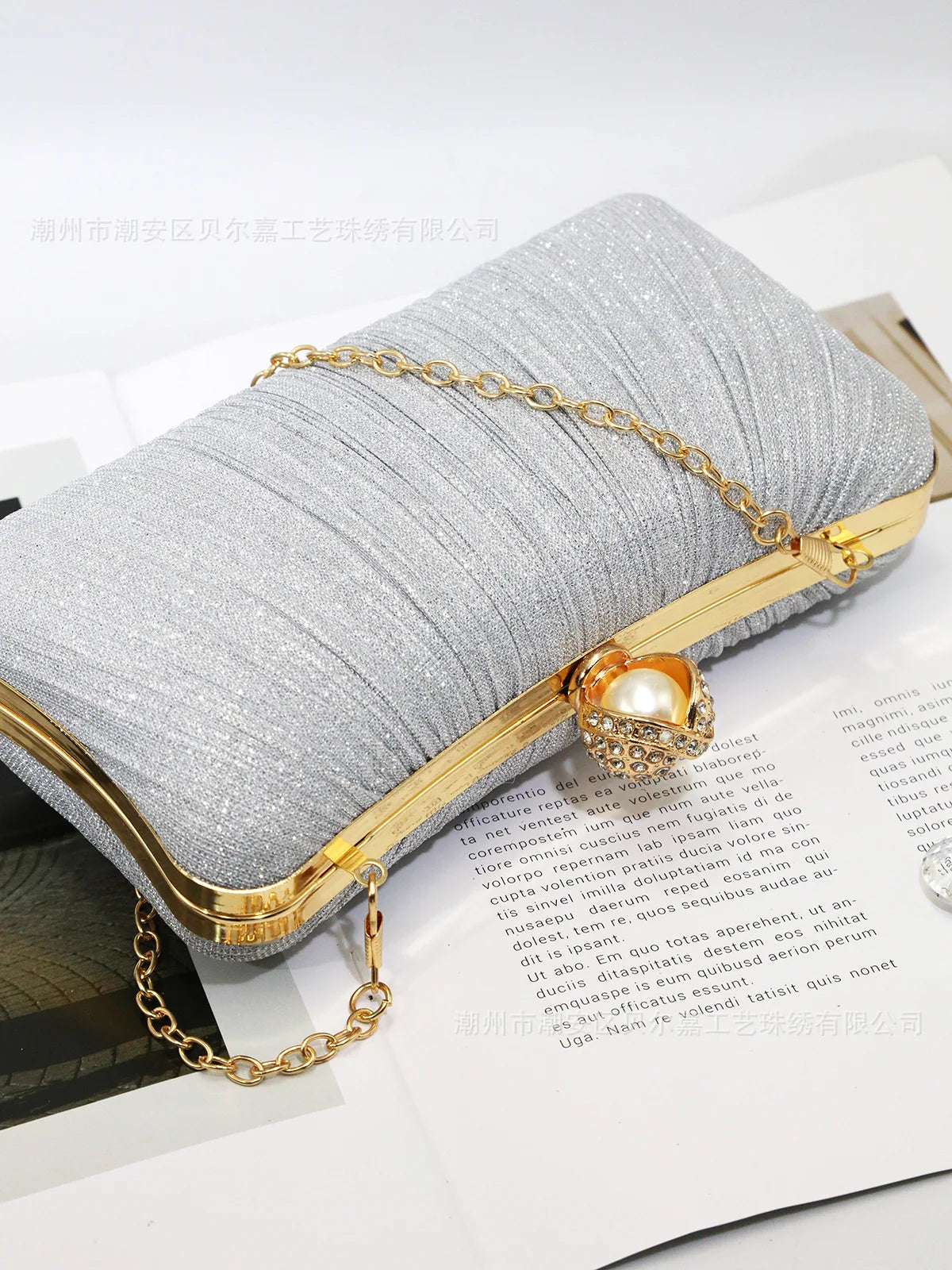 Elegant Pleated Chain Clutch Evening Bag for Women