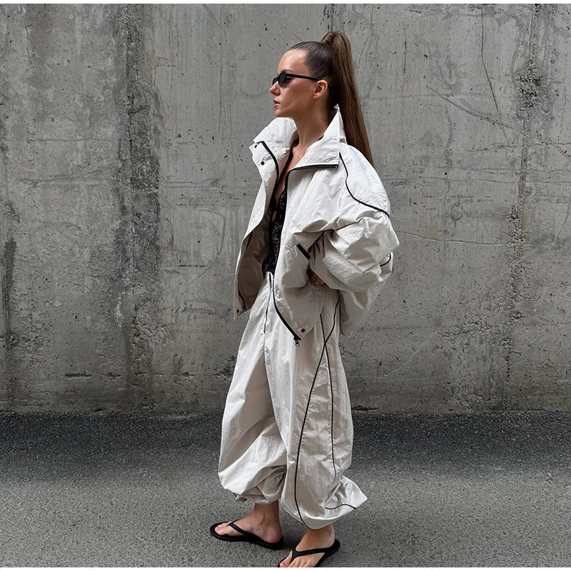 Elegant Loose Zip Up Casual Two Piece Set for Women