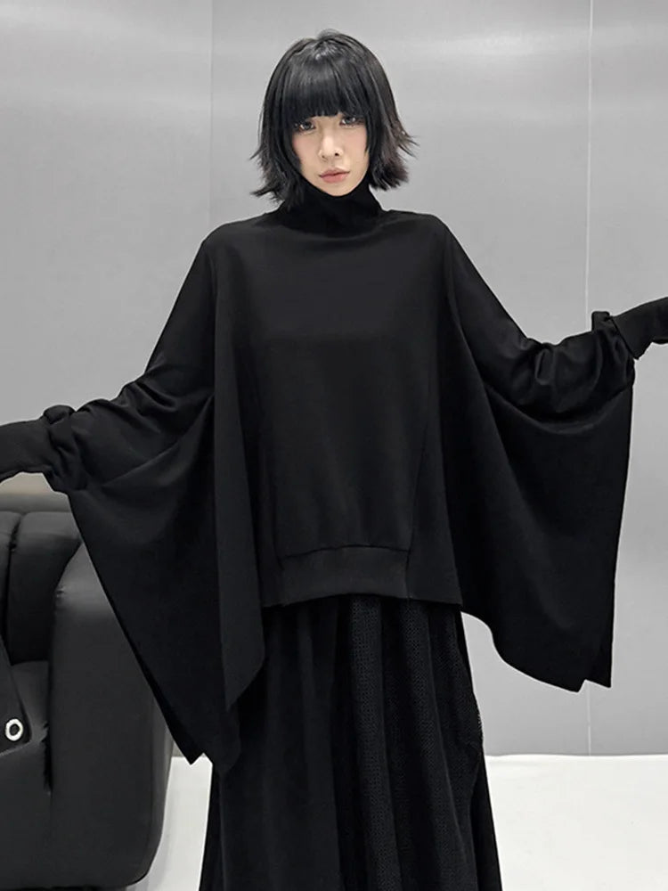 [EAM] Black Sweatshirt Half-body Skirt Two Pieces Suit New Turtleneck Long Sleeve Women Fashion Tide Spring Autumn 2025 1DH8611