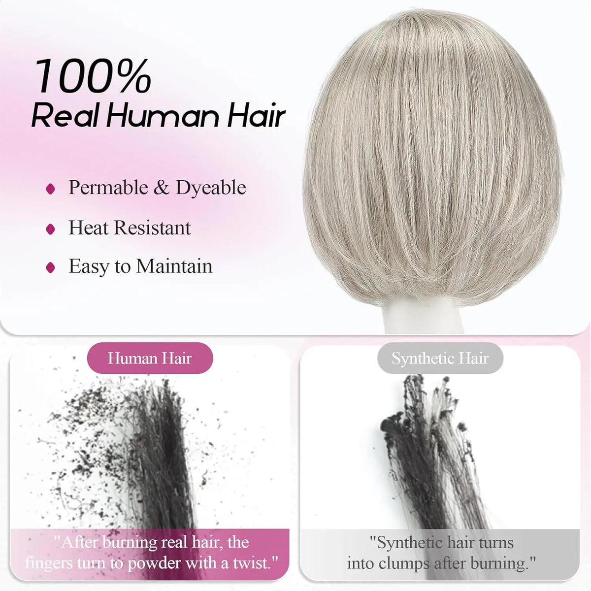 Silver Gray Remy Human Hair Topper With Bangs For Women