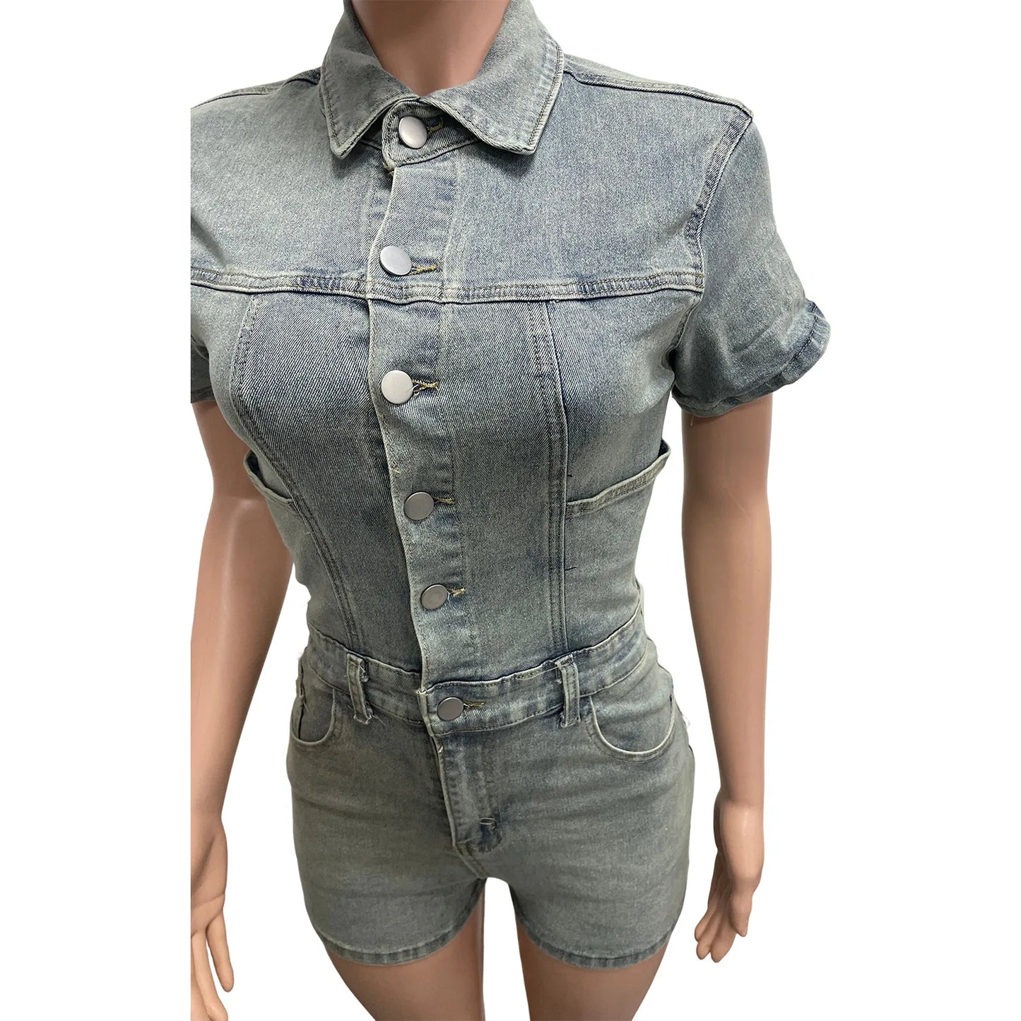 Relaxed Fit Retro Streetwear Denim Romper for Women