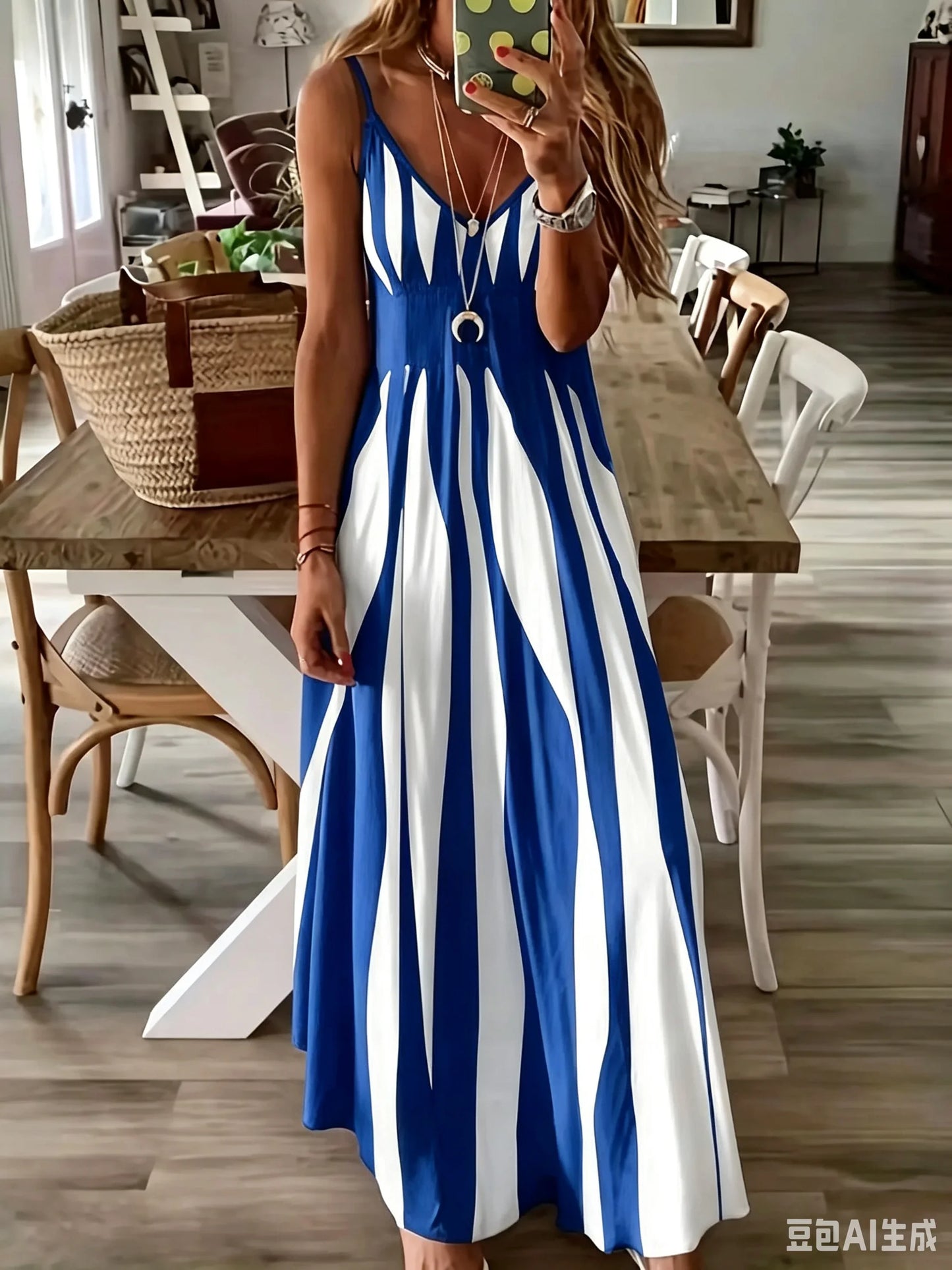 Casual Striped Sleeveless Knit Maxi Dress For Women