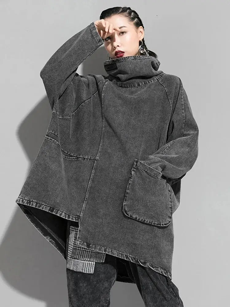 Loose Fit High Neck Long Sleeve Sweatshirt for Women