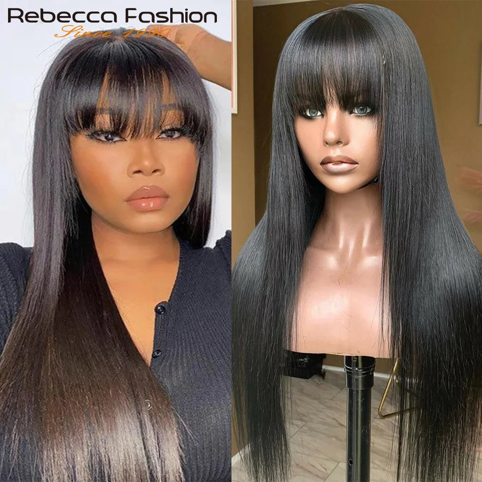 Glueless Straight Human Hair Wig With Bangs for Women