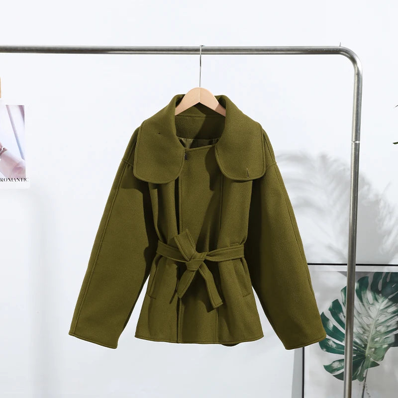 Double Breasted Cropped Jacket With Turn Down Collar for Women