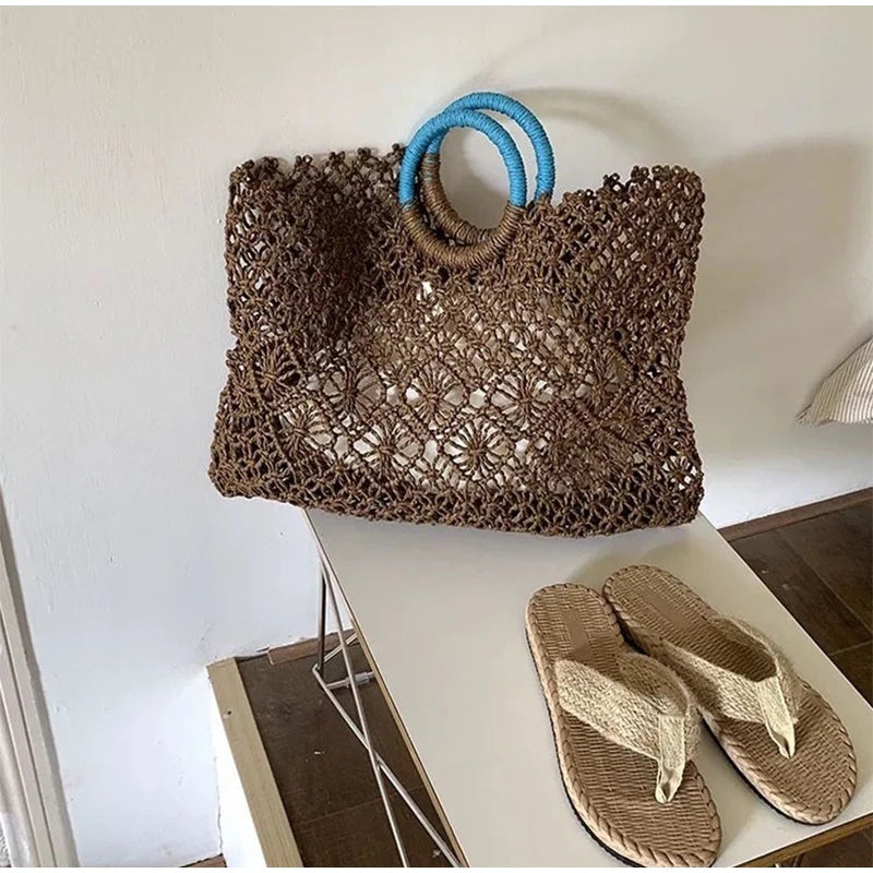 Hollow Straw Personality Shoulder Bag Niche Hand-woven Raffia Rattan Beach Bag Versatile Leisure Shopping Travel Bag Handbag