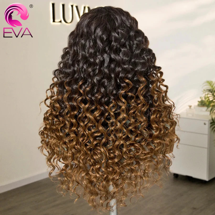 Fluffy Brown Ombre Highlights Water Wave Wig Glueless 5x5 6x6 HD Lace Closure Wigs Curly Human Hair 13x6 HD Lace Frontal Wigs
