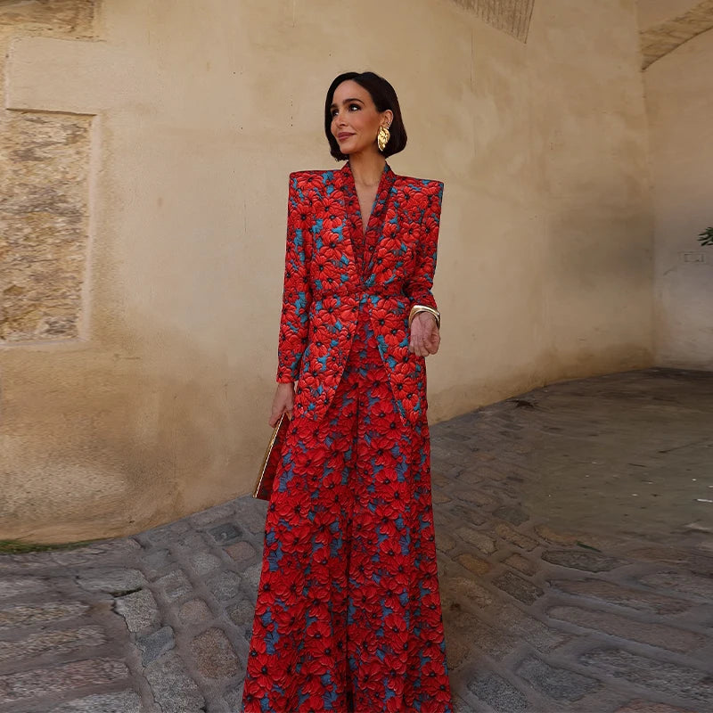 Printed Halter Neck Maxi Dress and Cropped Jacket Set for Women