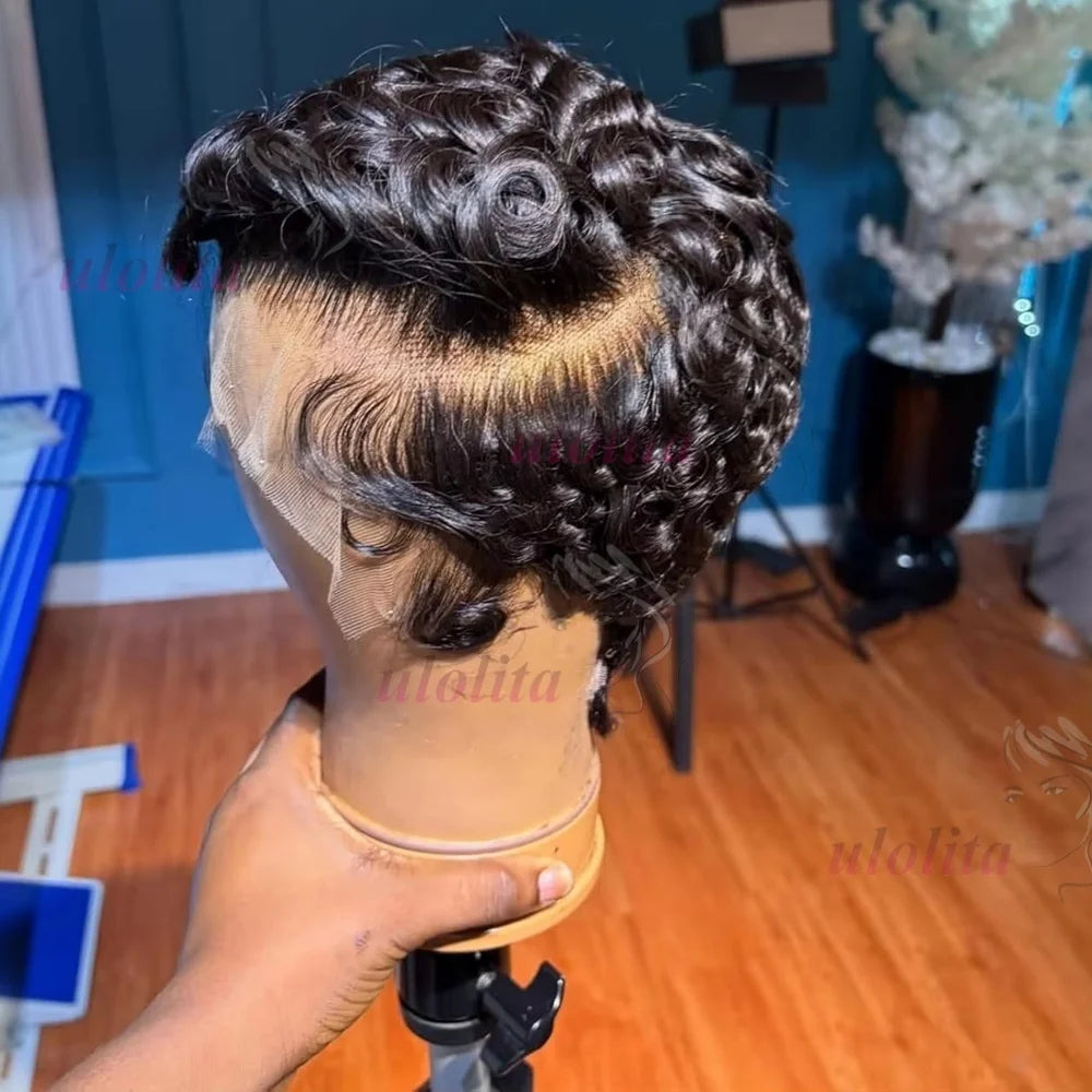 Curly Pixie Cut Lace Front Human Hair Wig for Women