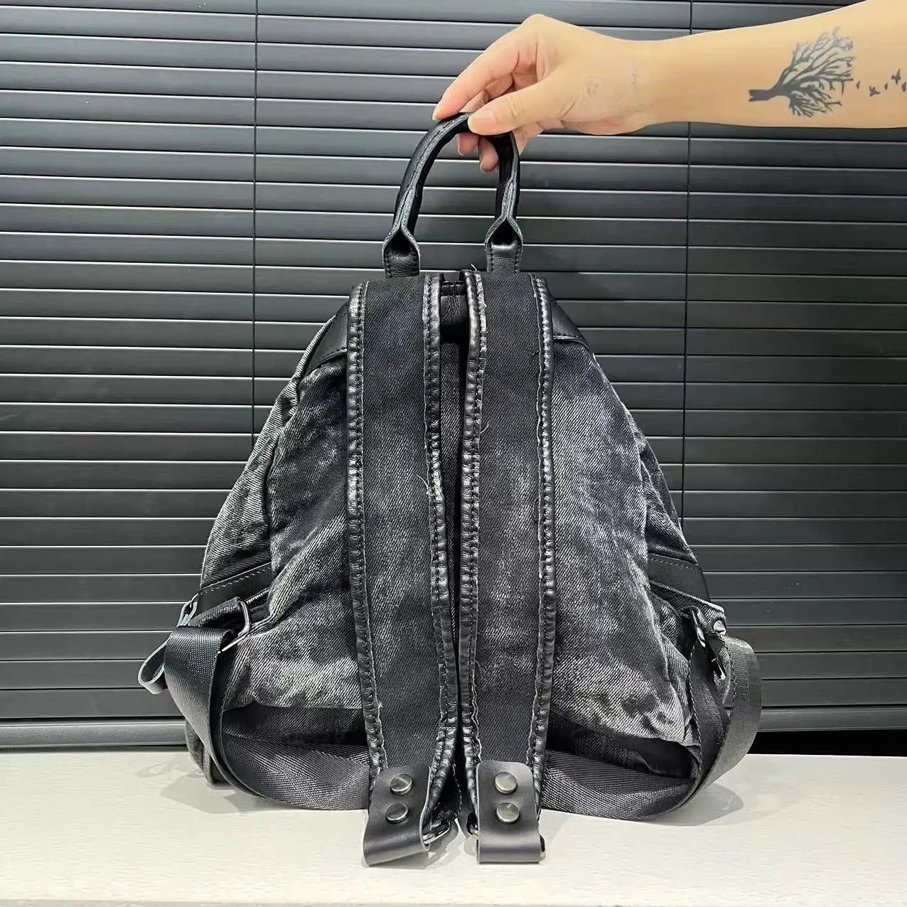 Steampunk Denim Backpack with Chain Details for Women