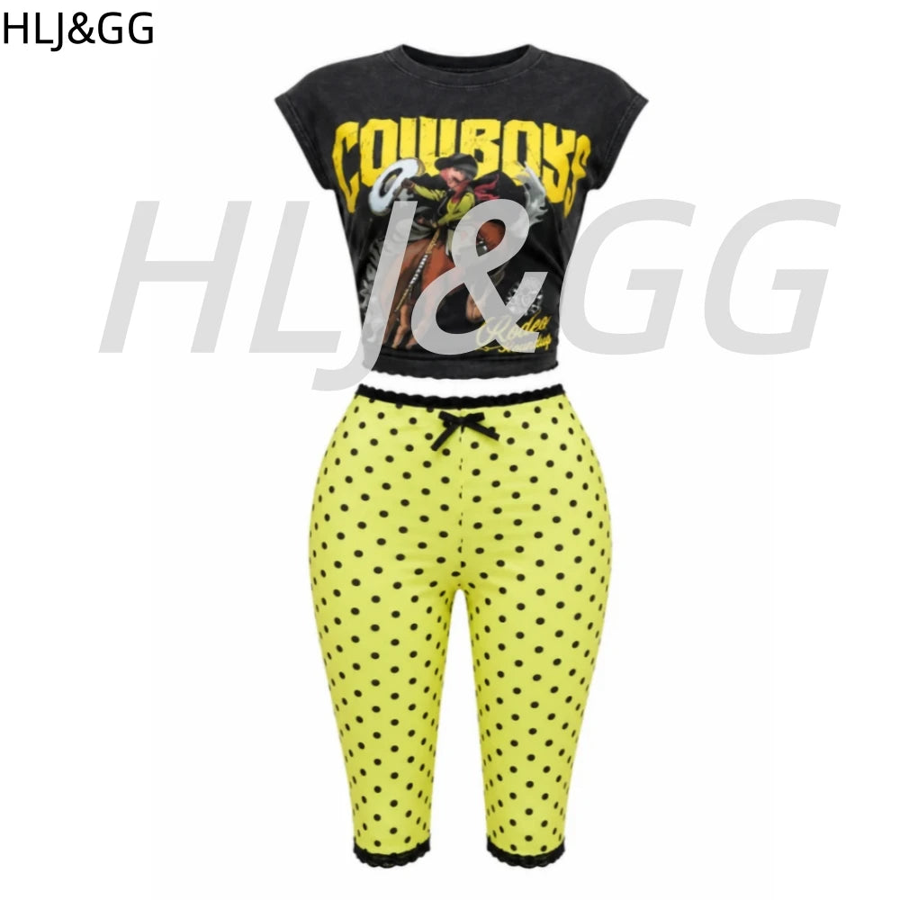 Chic Lace Splicing Polka Dot Two Piece Set for Women