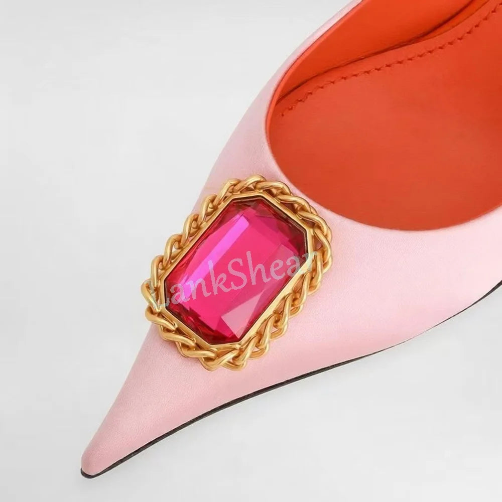 Crystal Embellished Pointed Toe Satin Sandals for Women
