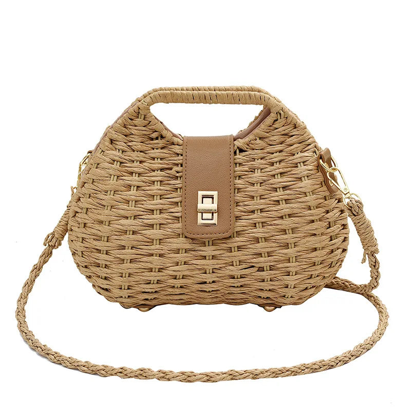 Trendy Handwoven Wicker Straw Shoulder Bag for Women
