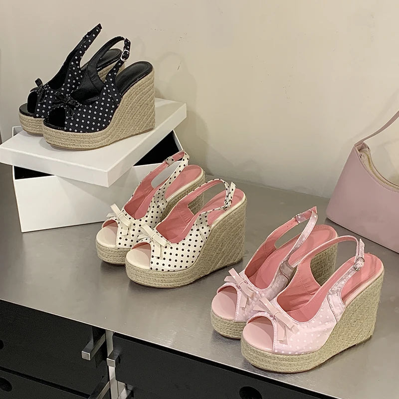 Casual Summer Woven Grass High Wedge Sandals for Women