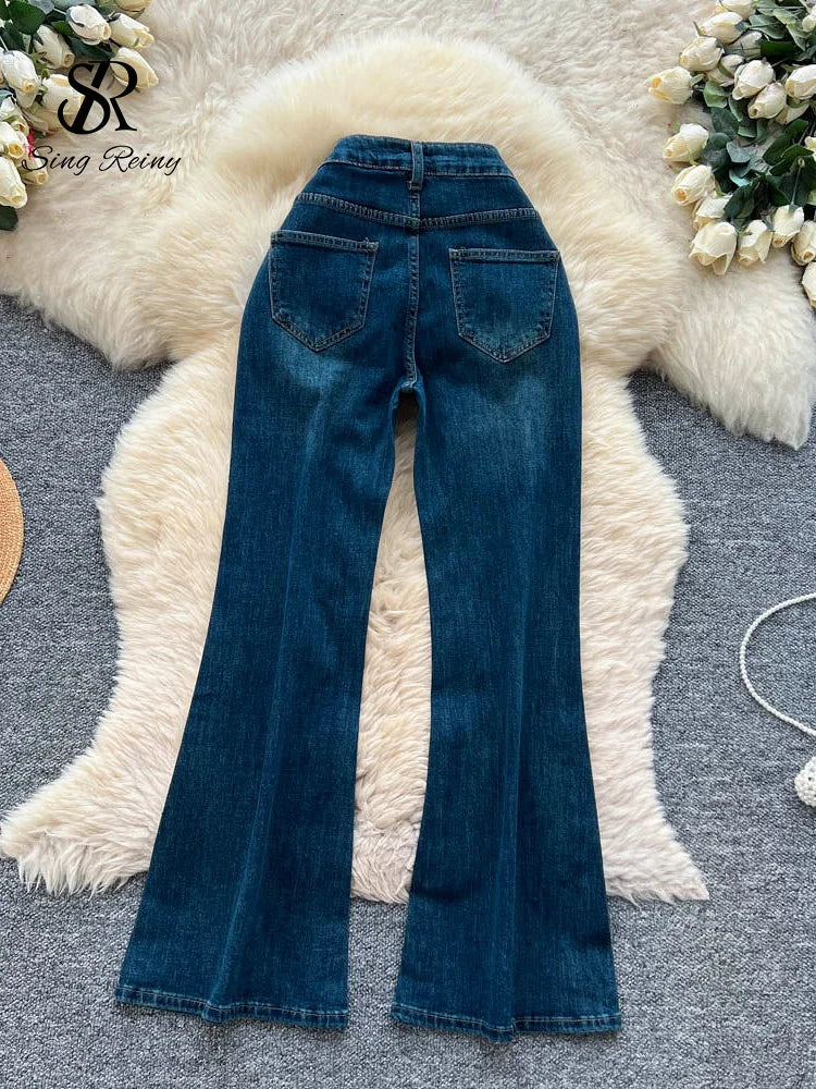 High-Waisted Rhinestone Embellished Flare Jeans for Women