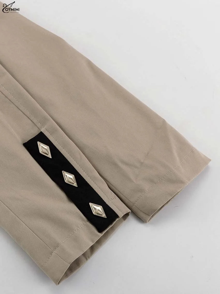 Oymimi Fashion Black Patchwork Two Piece Set For Women Casual Long Sleeve Button Pockets Crop Shirts + High Waist Mini Skirt Set