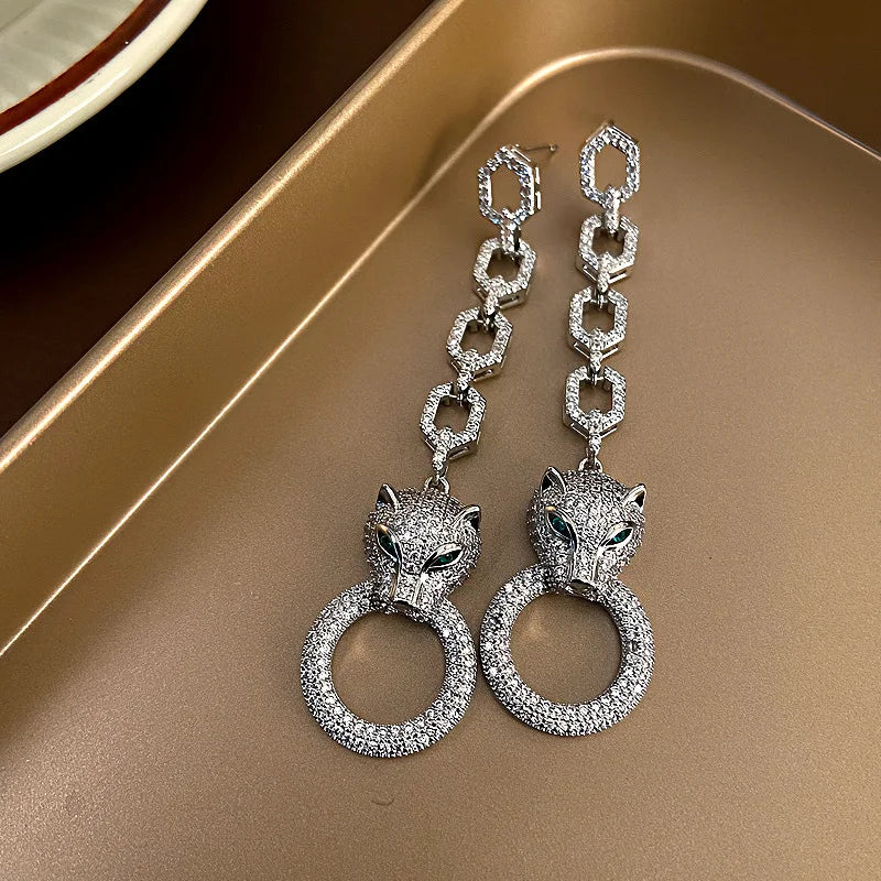Leopard Zircon Earrings Necklace And Bracelet Set for Women