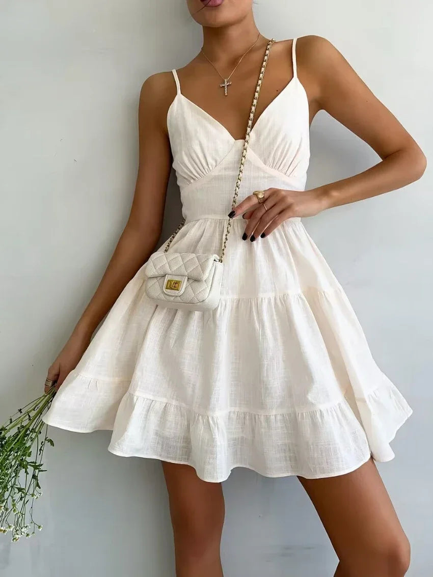Linen Camisole Dress With Ruffle Hem