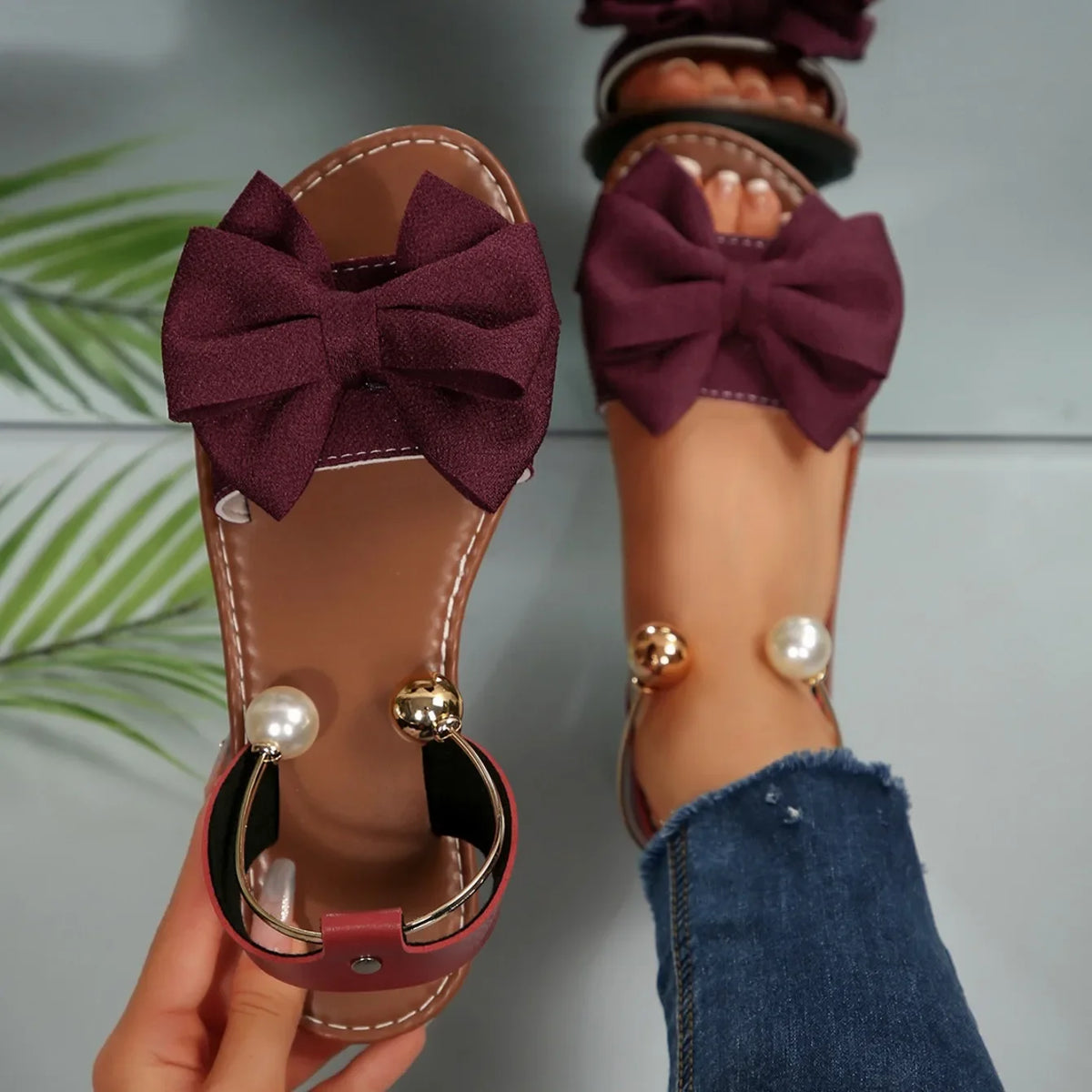 Lightweight Casual Beach Bow Tie Flat Sandals for Women
