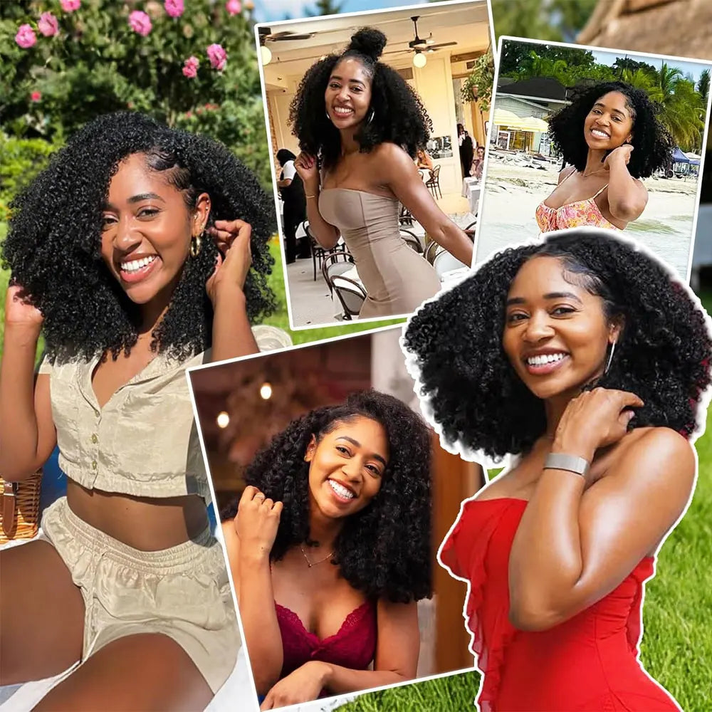 Long Remy Kinky Curly Human Hair Half Wig for Women
