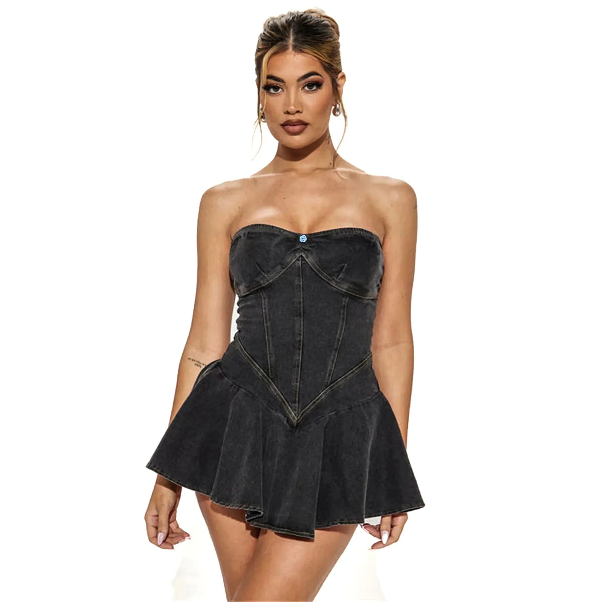 Strapless Backless Denim Mini Dress