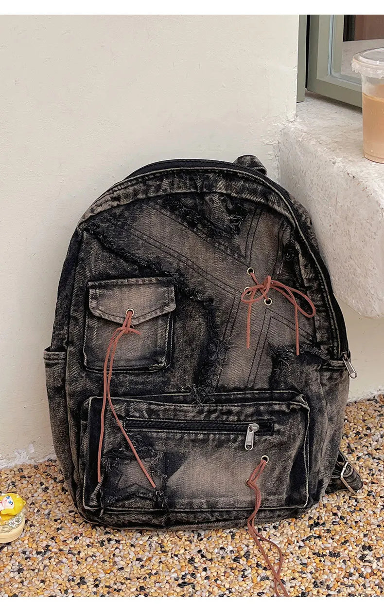 Washed Denim Backpack With Large Capacity for Women