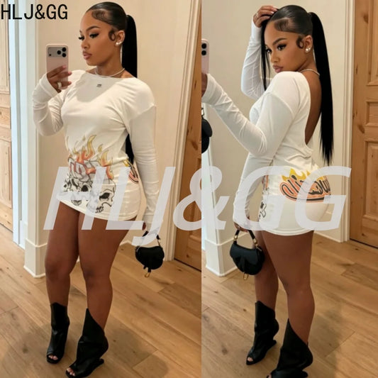 Letter Print Backless Bodycon Mini Dress for Women