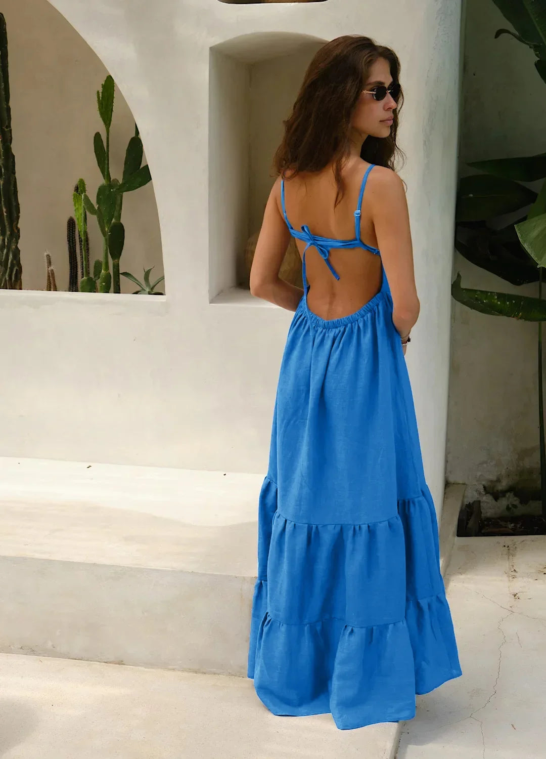 Loose Backless A Line Cotton Beach Maxi Dress for Women