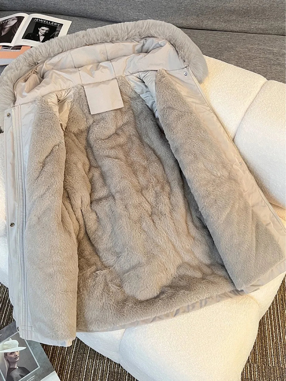 Korean Style Quilted Hooded Coat With Fur Collar For Women