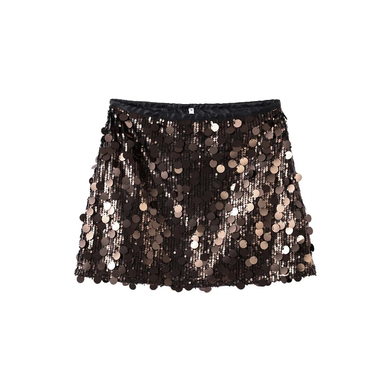 Sequined Paillette High Waist A Line Mini Skirt for Women