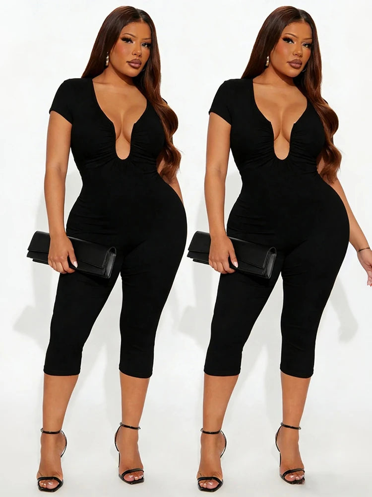 Patchwork Irregular Low-Neck Short Sleeve Stretch Playsuit for Women